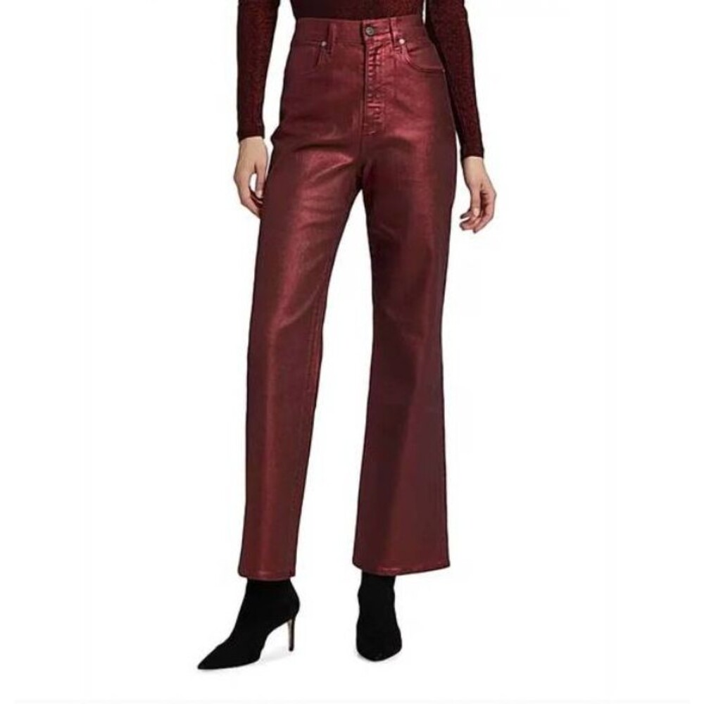 Veronica Beard Women's Jeans Crosbie Wide Leg Loafer Coated Burgundy size 24